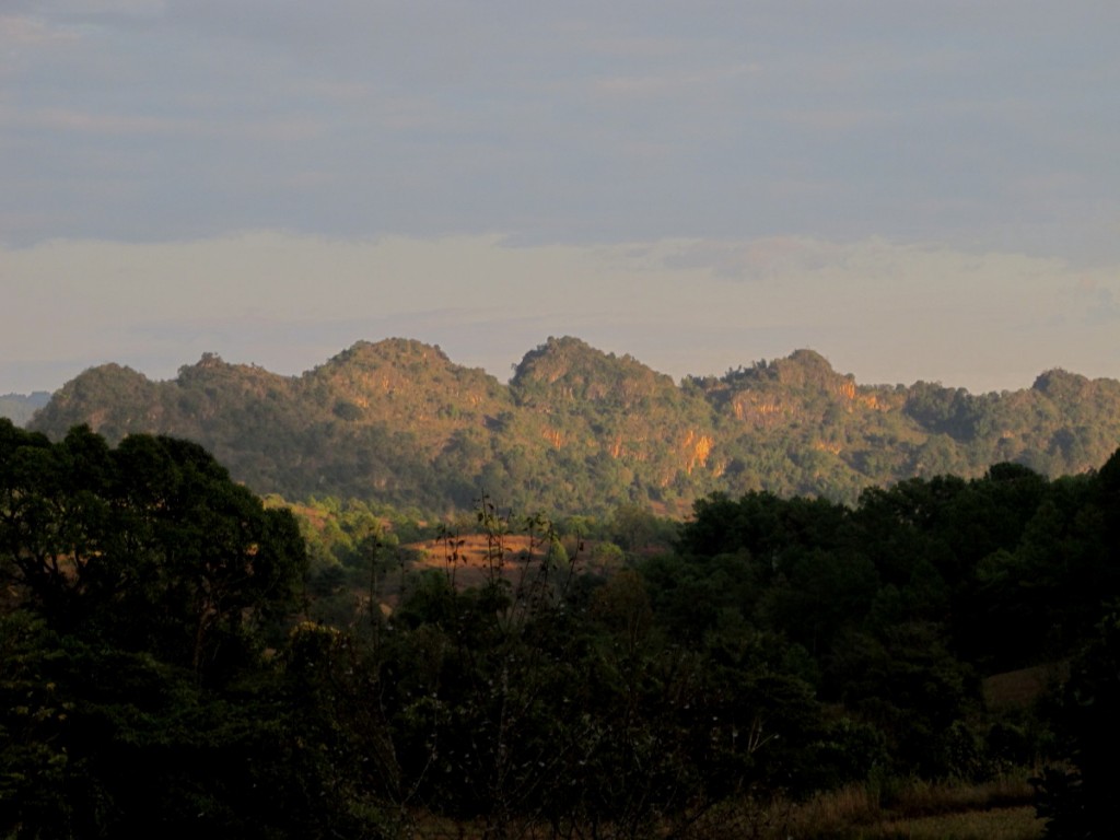 Myanmar trek sunset on escarpment